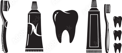 Dental Care Toothbrush Toothpaste Teeth Oral Hygiene Icon Illustration