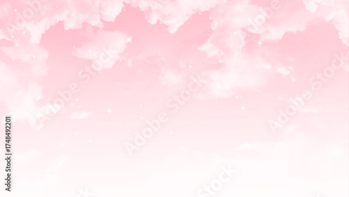 banner beautiful cumulus clouds in pink sky, natural background, wallpaper