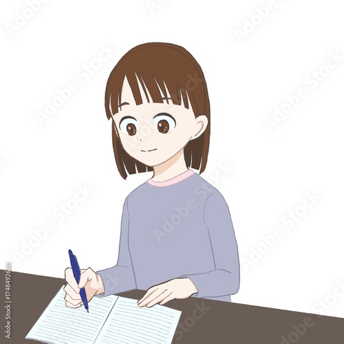 ノートに書き込みながら勉強する女の子