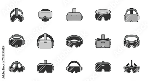 A collection of various virtual reality headset icons displayed in a grid formation.