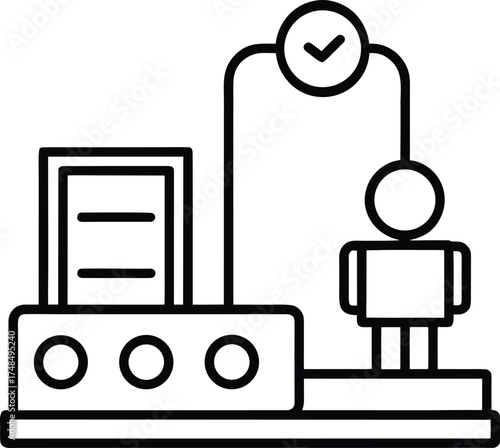 AI In Manufacturing Line Quality Check System Line Art Vector illustration