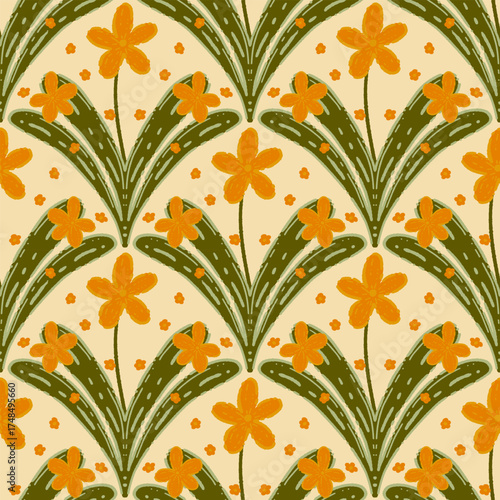 seamless floral scribble pattern background, motifs floral hand drawn, scribble style, scallop pattern, design for seamless floral pattern, printing, wrapping, background and craft