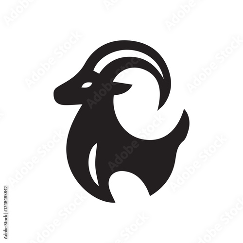 2d goat animal logo with horns on a white background