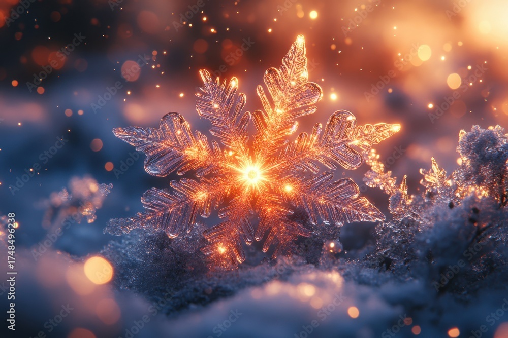 Fototapeta premium Snowflakes falling on a snow-covered floor.