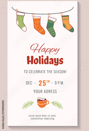 Happy Christmas holidays social media stories banner vector