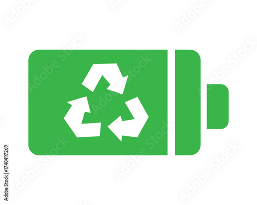 Recycle Battery Icon: A vibrant green battery icon, showcasing the universal recycling symbol, representing eco-friendliness and sustainability.