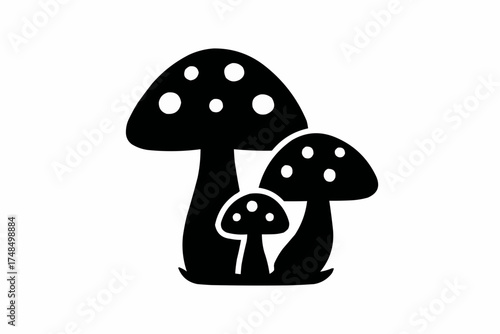 An isolated cartoon vector illustration of a red toadstool house mushroom in the forest grass