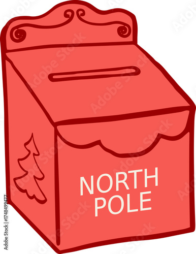 North Pole Santa mailbox. Hand-drawn vector illustration.