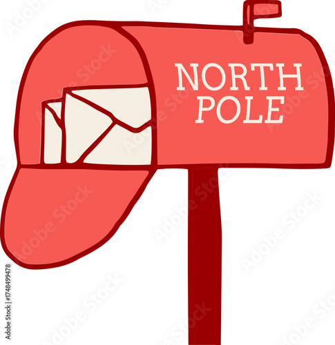 North Pole Santa mailbox. Hand-drawn vector illustration.
