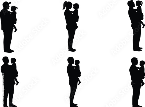 Parent, child, silhouette, family, love, bond, care, nurturing, father, mother, holding, relationship, parenting, affection, connection, support, embrace, togetherness, illustration, vector