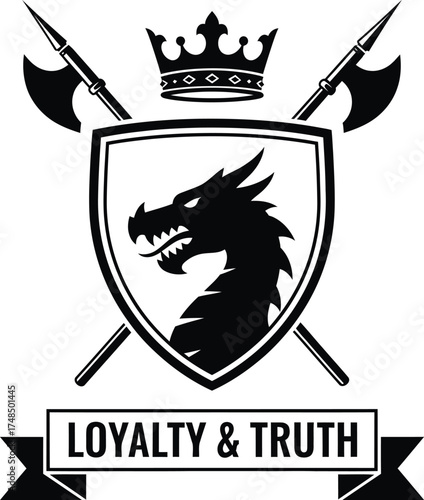 Dragon crest with axes and crown symbolizing loyalty and truth