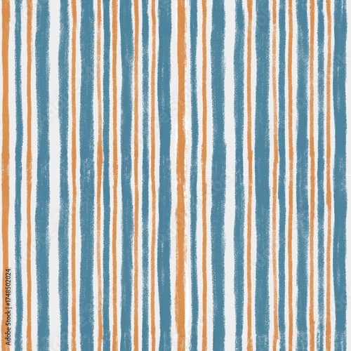 Hand Drawn Blue and Orange Striped Seamless Pattern