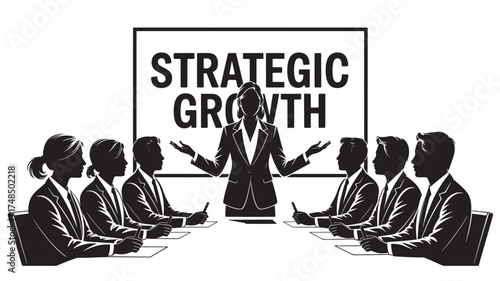 Business team meeting with a leader presenting strategic growth vector illustration for corporate presentation isolated on white background