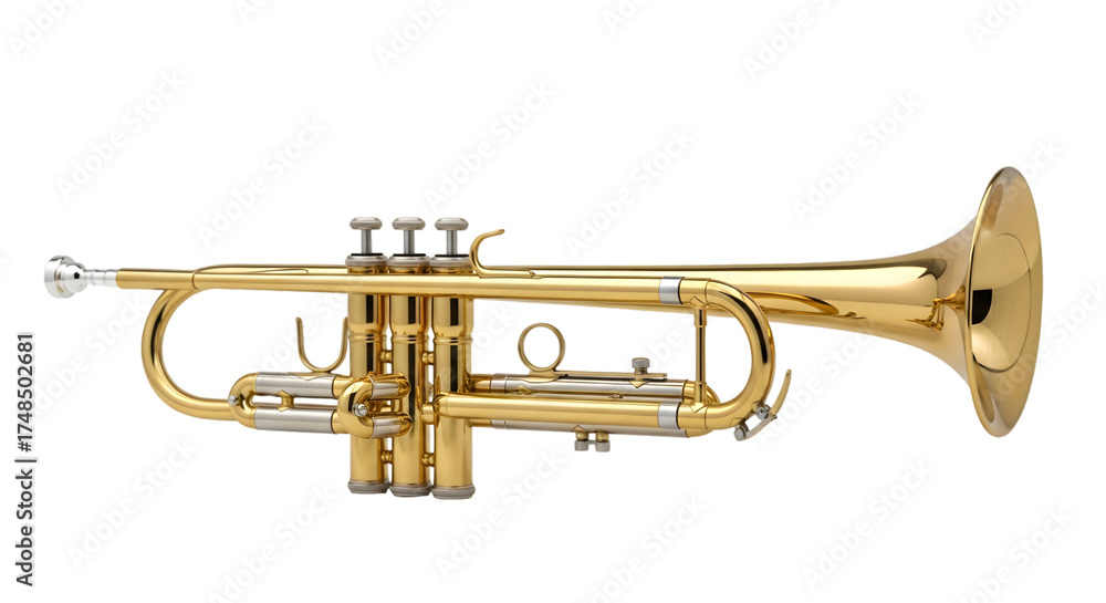 Obraz premium Brass trumpet musical instrument isolated on black