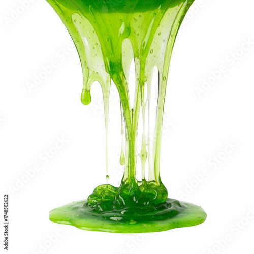 Dripping Green Slime Texture on white background