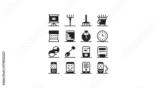 Set of various black glyph icons simple flat vector design elements for web and mobile apps isolated on white background