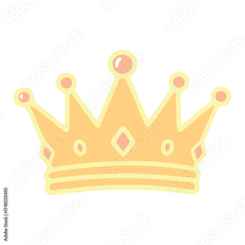 A charming illustration of a golden crown with gem accents and a soft, dreamy, hand drawn style
