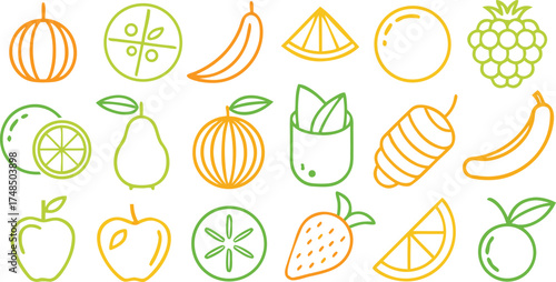 Seamless easter pattern vector illustration set with a collection of fresh, healthy fruits and food icons