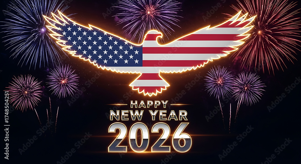 custom made wallpaper toronto digitalHappy New Year 2026 with American Eagle and Fireworks Celebration Backdrop