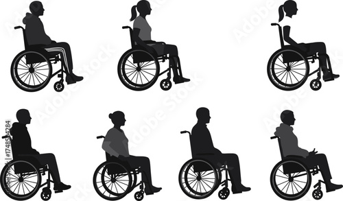 Wheelchair, silhouette, disability, mobility, support, accessibility, seated, health, independence, posture, people, diversity, inclusion, care, lifestyle, vector, illustration