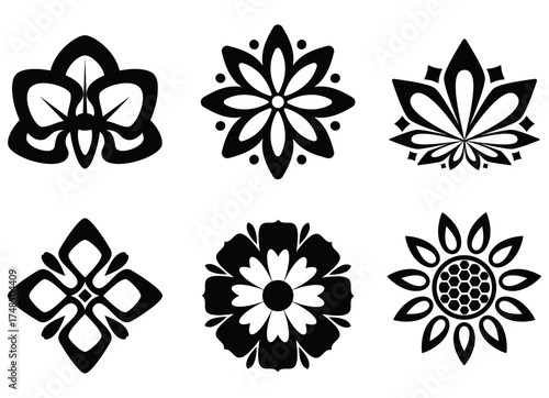A versatile collection of elegant black and white floral and abstract geometric patterns, perfect for modern graphic design projects, spiritual symbolism