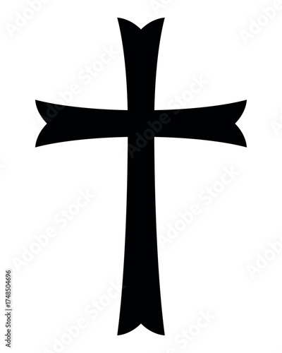 Christian cross, black and white silhouette illustration of religious Latin cross shape, isolated