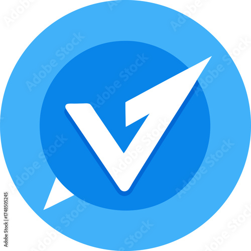 modern logo design with a stylized white V and blue circular background"