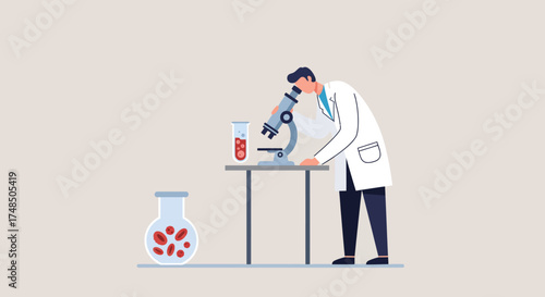 Professional scientist performing microscopic analysis in a lab, examining samples for vital biological and medical research, contributing to scientific discovery and healthcare innovation