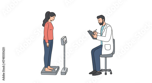 Weight Management Consultation A Doctor Assessing a Patient's Health on a Scale