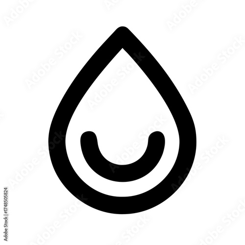 Vector art of a minimalist line art illustration of a water drop with a smiling face inside, represents happiness, positivity, and clean water