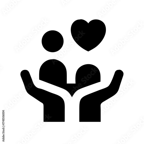 Vector art of a symbol of love and care, depicting two people with a heart above them, cradled by hands, a representation of support and affection