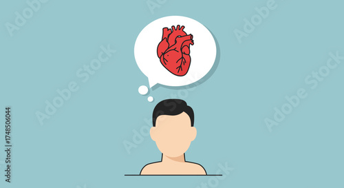 Anatomical Heart in Thought Bubble Above Figure Exploring Cardiovascular Health and Feelings