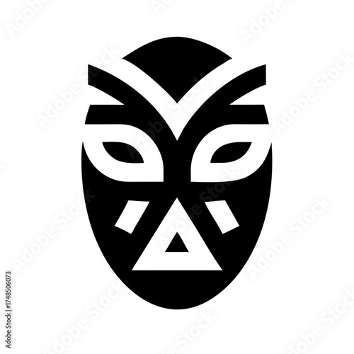 Vector art of african mask icon, showcasing a traditional tribal design with bold geometric features, representing culture and heritage in a stylized form