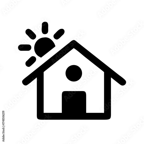 Vector art of cozy house with a shining sun, representing home, warmth, and a bright, sunny day, creating a welcoming and cheerful atmosphere
