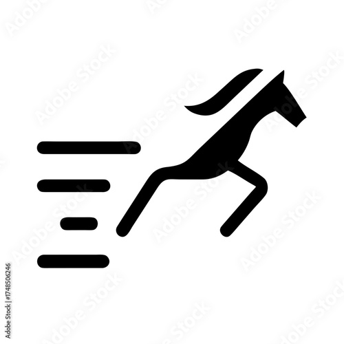Vector art of dynamic horse icon hurtling forward with speed, a symbol of swiftness, agility, and untamed spirit, embodying the essence of equestrian motion