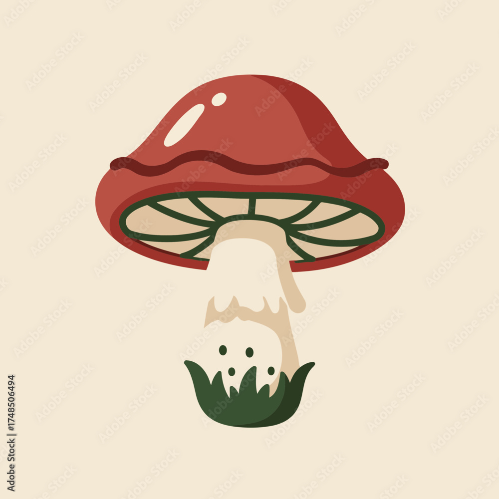 Obraz premium Whimsical Red Cap Mushroom Vector Illustration in Flat Design Style