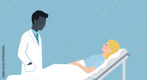 Doctor Consulting With Patient Lying in Hospital Bed