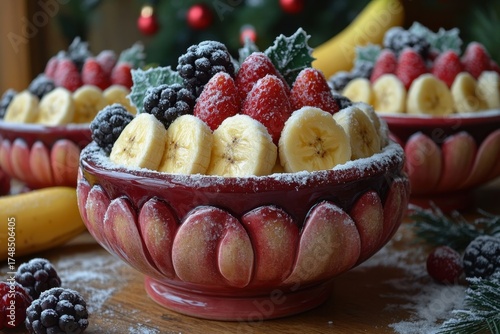 Bowl filled with bananas and berries.