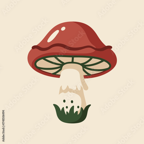 Whimsical Red Cap Mushroom Vector Illustration in Flat Design Style
