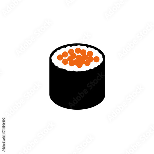 Minimalist Flat Design Maki Sushi Roll with Bright Orange Roe Vector Illustration