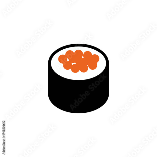 Minimalist Flat Design Maki Sushi Vector Illustration with Bright Orange Roe