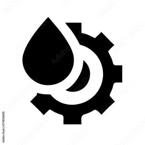 Vector art of oil drop and gear combination, representing lubrication, mechanics, or industrial processes symbolizes maintenance and functionality