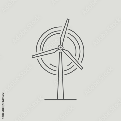Minimalist Grey Line Art Wind Turbine Vector Illustration with Motion Effect