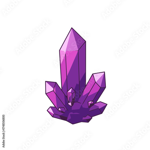 Radiant Purple Crystal Cluster Vector Illustration with Sharp Facets