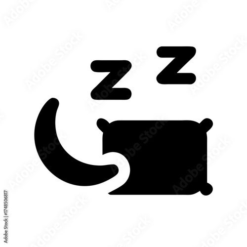 Vector art of sleep icon with moon and pillow, representing rest, bedtime, and relaxation in a simple and minimalist design