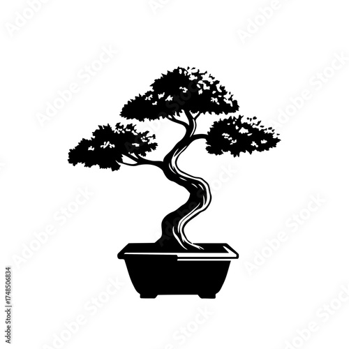 Elegant Bonsai Tree Minimalist Silhouette Vector Illustration