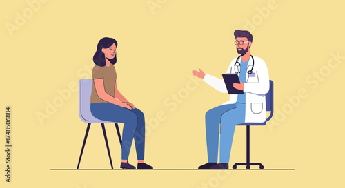 Doctor Consults Woman Healthcare Consultation in Medical Examination Room