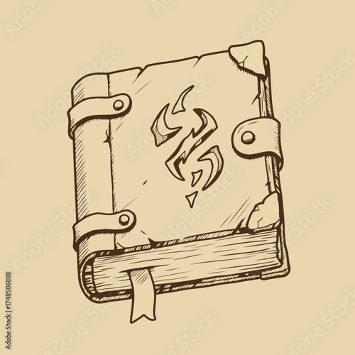 Vintage Fantasy Grimoire Vector Illustration with Mystical Symbol and Aged Details