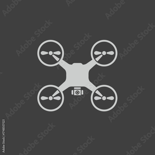 Minimalist Flat Design Quadcopter Drone with Camera Vector Illustration
