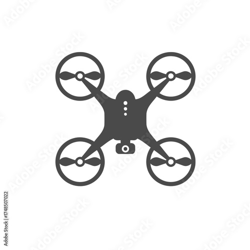 Minimalist Dark Grey Quadcopter Drone Flat Design Vector Illustration Icon